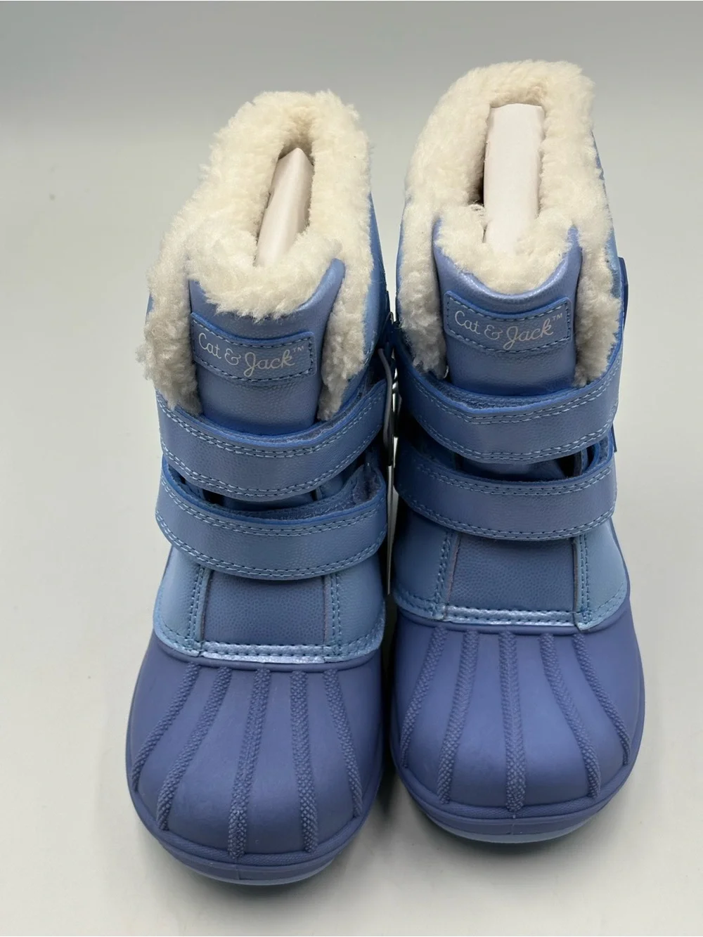 Cat & Jack Kids Winter Snow Boots Size 12 Iridescent Blue Faux Fur Lined Hook